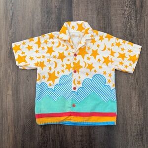 VINTAGE Kids Star & Cloud Button-Up Shirt in Yellow, Blue, Teal